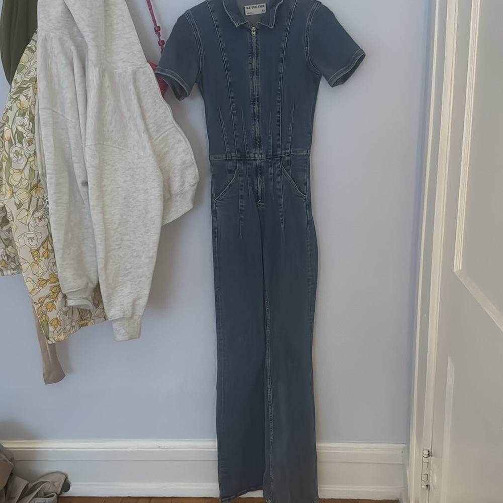 Free People Jayde denim flare jumpsuit